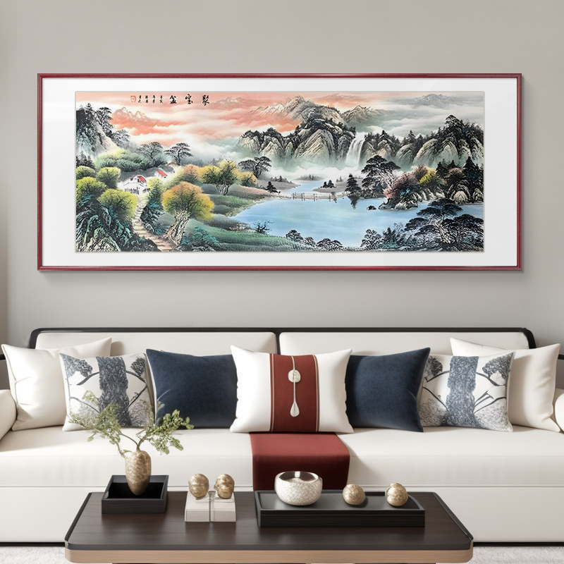 新中式客厅装饰画山水画沙发背景墙挂画宝地生金办公室国画壁画