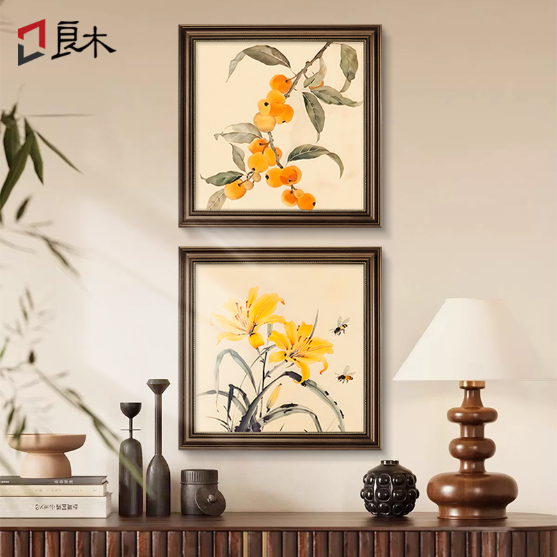 美式玄关装饰画入户走廊过道挂画复古油画餐厅花卉组合壁画高级感图片