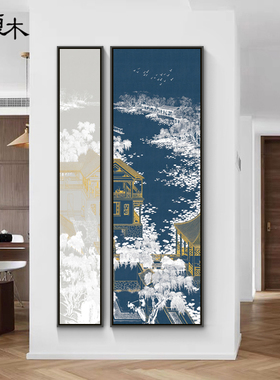 新中式入户玄关装饰画瑞鹤图正对门大气双联壁画走廊过道松树挂画