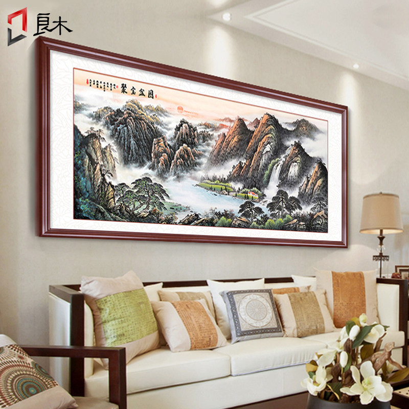 聚宝盆山水画风水靠山客厅装饰挂画办公室字画背景墙招财壁画国画_虎窝淘