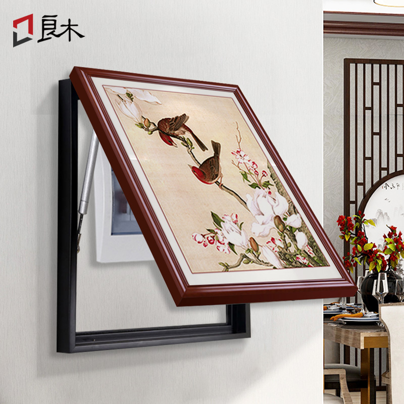 新中式花鸟电表箱装饰画竖款遮挡配电箱餐厅实木挂画2022竖版壁画图片