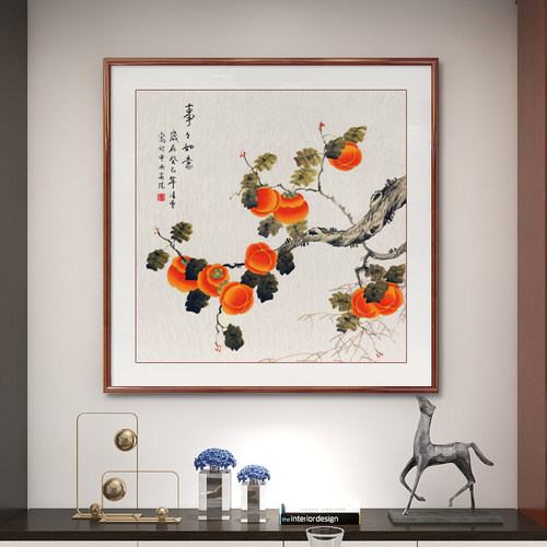 手绘斗方餐厅装饰画玄关柜挂画