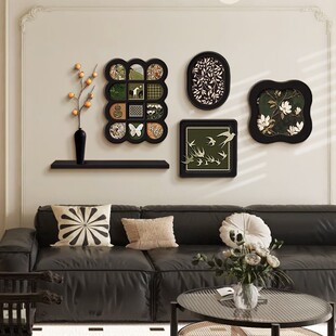 中古风柿柿如意客厅装饰画沙发背景墙挂画宋式美学高级感组合壁画