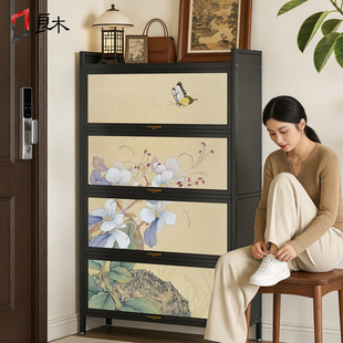 宋氏美学黑色鞋柜家用门口入户玄关鞋柜门后楼道口多层收纳储物柜