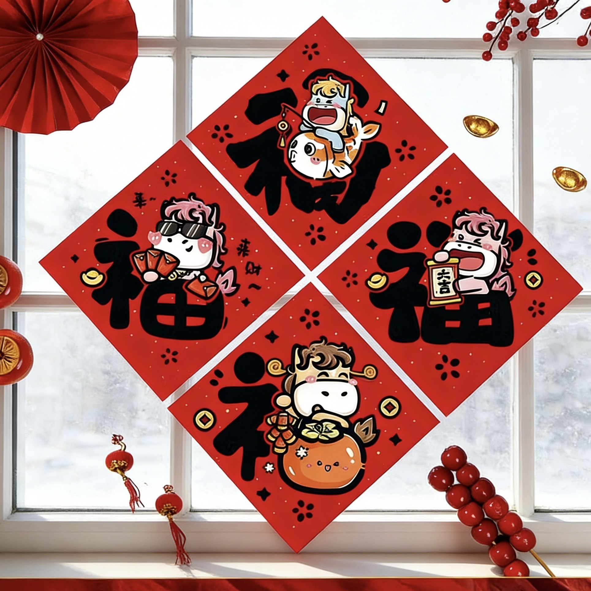 2026新款福字对联春联窗花马年新款过年门贴纸卡通大门玻璃入户门,节庆用品/礼品,节日装扮用品,淘宝优惠券,粉丝福利购,淘宝优惠卷