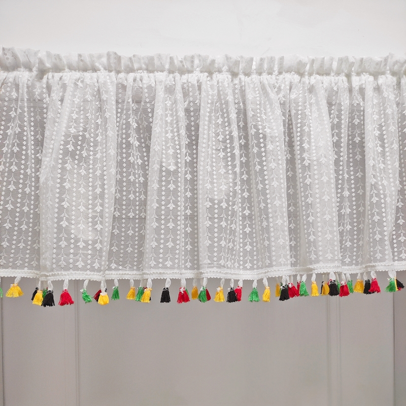 彩色流苏装饰短帘穿杆魔术贴门帘