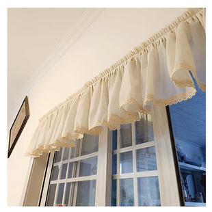 定制中古风亚麻纱帘幔含褶幔头花边短帘窗纱帘轨道遮挡装饰小帘头