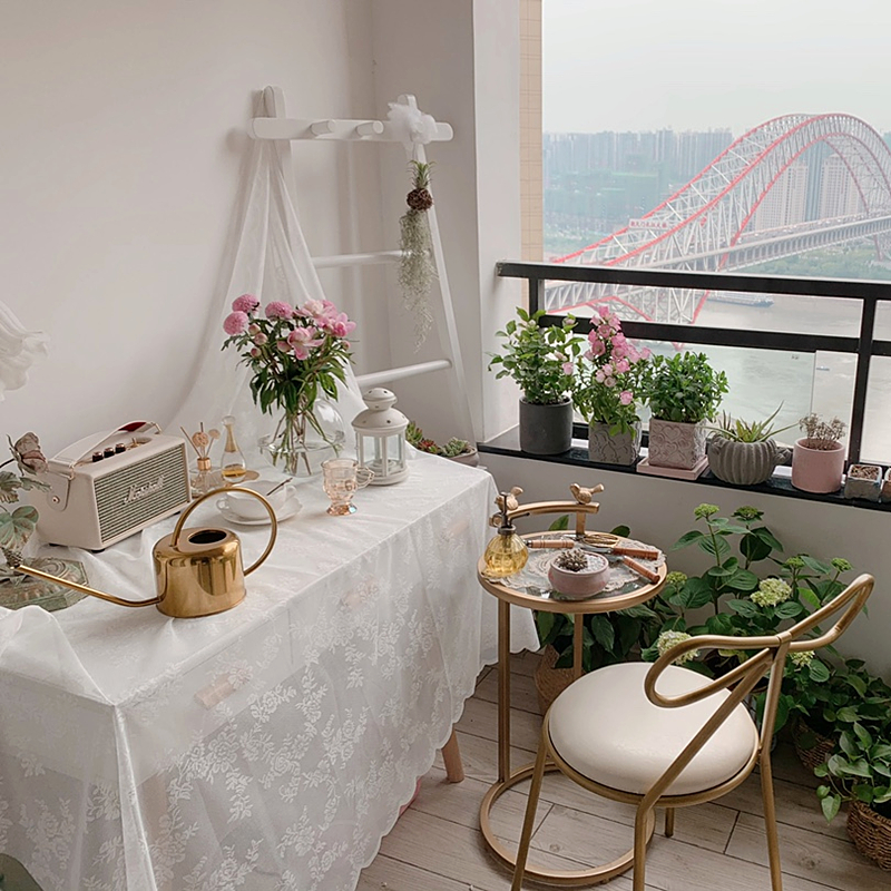 田园风网纱野餐背景甜品台桌布