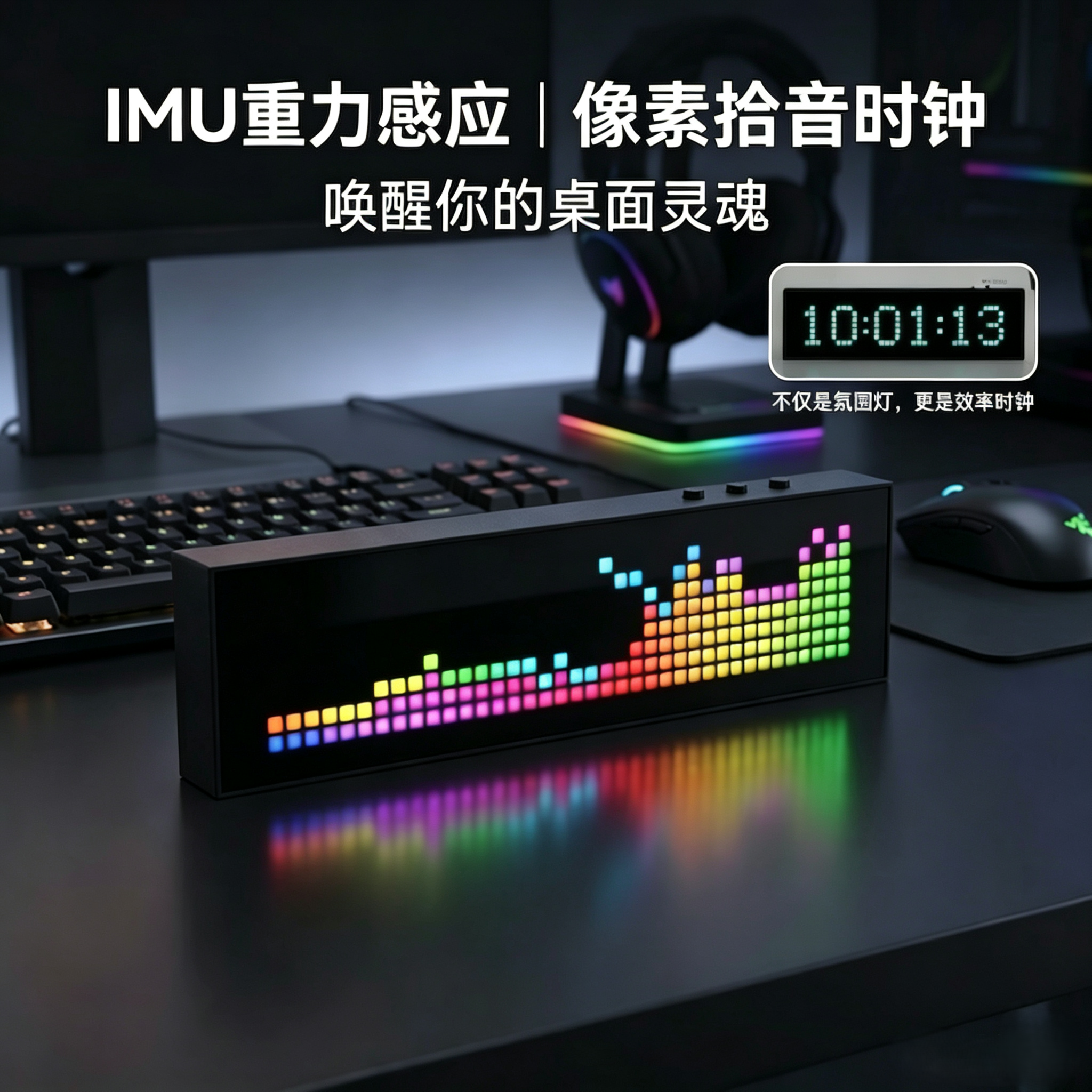 IMU重力流体拾音节奏灯像素时钟声控氛围灯创意桌搭黑科技男
