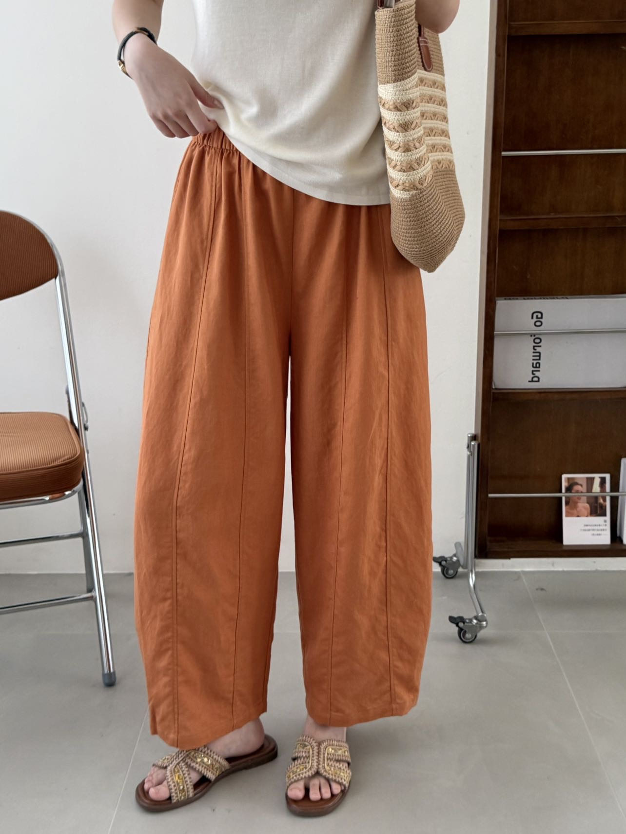 阿拉丁天丝麻南瓜裤女26夏莱赛尔亚麻九分裤宽松阔腿休闲裤子3110