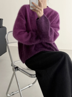 紫气东来拉毛毛衣100绵羊毛衫女贵气拉绒针织衫2025冬小皮草0214