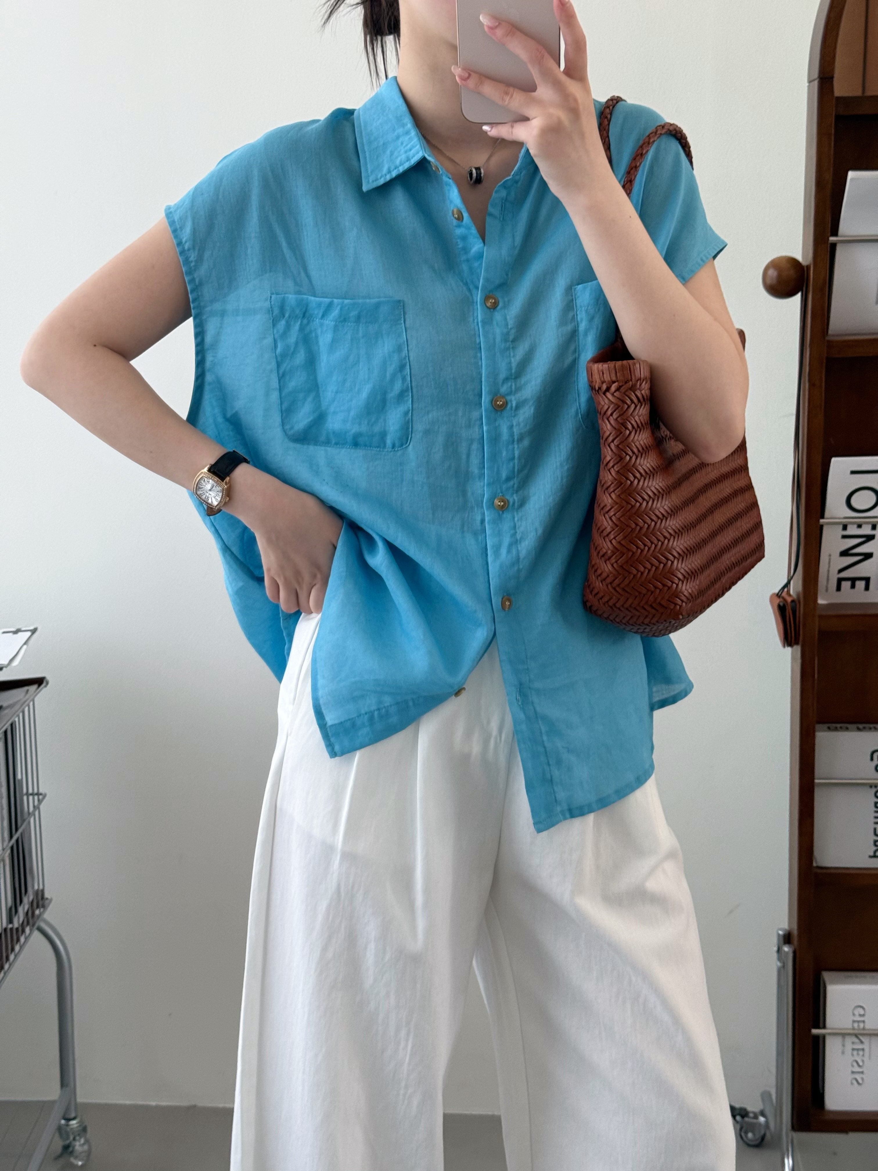 亚麻松弛质感纯色短袖女2026夏新款显白显瘦百搭衬衫小众上衣2961