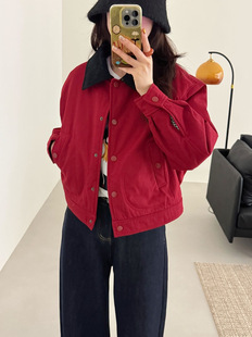 马上蜂猴印画新年氛围感高密斜纹棉棉服女显白红夹棉上衣外套0123