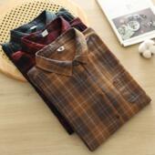 经典 85136 衬衣柔软纯棉打底衫 格子衬衫 女百搭双层棉纱色织长袖