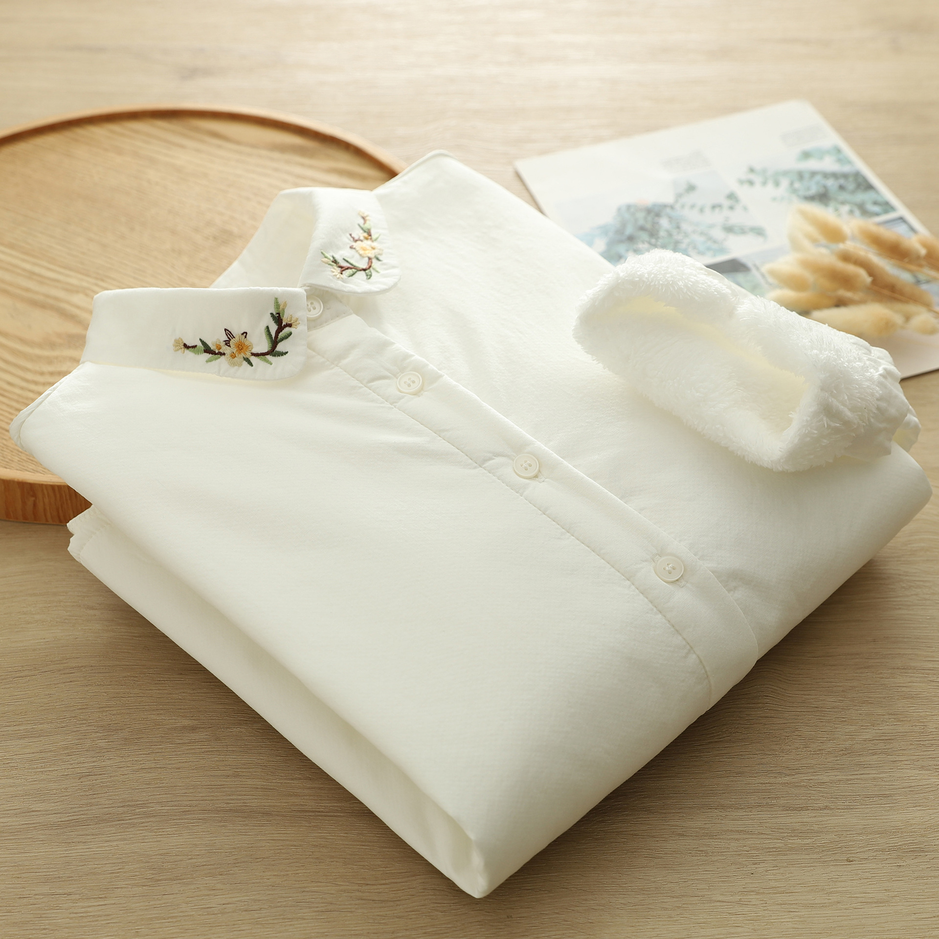 多图案~文艺休闲加绒加厚衬衫女宽松百搭纯棉保暖长袖衬衣外穿YZ