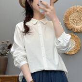 女长袖 春季 文艺百搭纯色水洗纯棉衬衫 翻领宽松休闲打底上衣8815