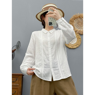 打底衬衣XQ86270 开衫 文艺蕾丝花边镂空拼接双层纱女上衣长袖 衬衫