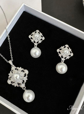 物种 古典千金法式复古珍珠精致锆石百搭优雅公主戒指耳环项链女