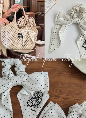 物种 甜美miu系少女龙心同款白色波点大蝴蝶结简约百搭发圈发饰女