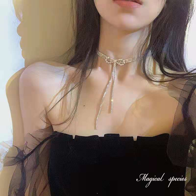choker名媛风满钻长款流苏锁骨链