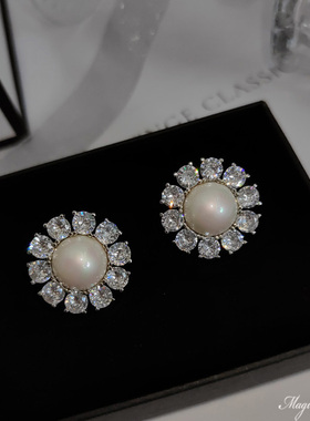 物种 自制精致锆石花朵耳钉百搭高级感气质轻奢御姐名媛耳饰耳夹