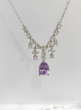 氛围感宴会锁骨项链紫色水滴