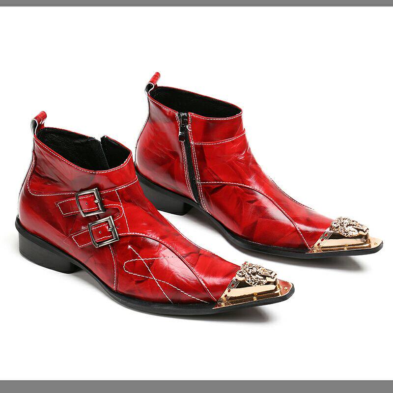 2018尖头韩版短靴牛皮透气牛皮美发师皮靴夜店酒吧铁头男鞋男靴