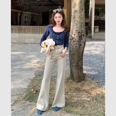 DIMO奶茶色超好看版型的微喇裤女