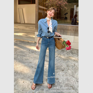 TOP小个子牛仔裤女2026春季新款韩版四面弹百搭不贴腿筒喇裤3101