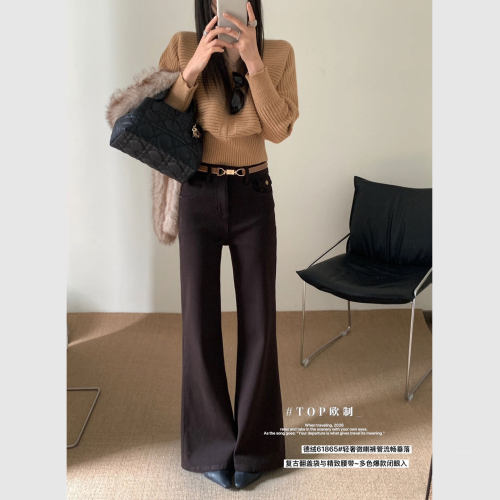 高腰遮肉显瘦微喇牛仔裤女