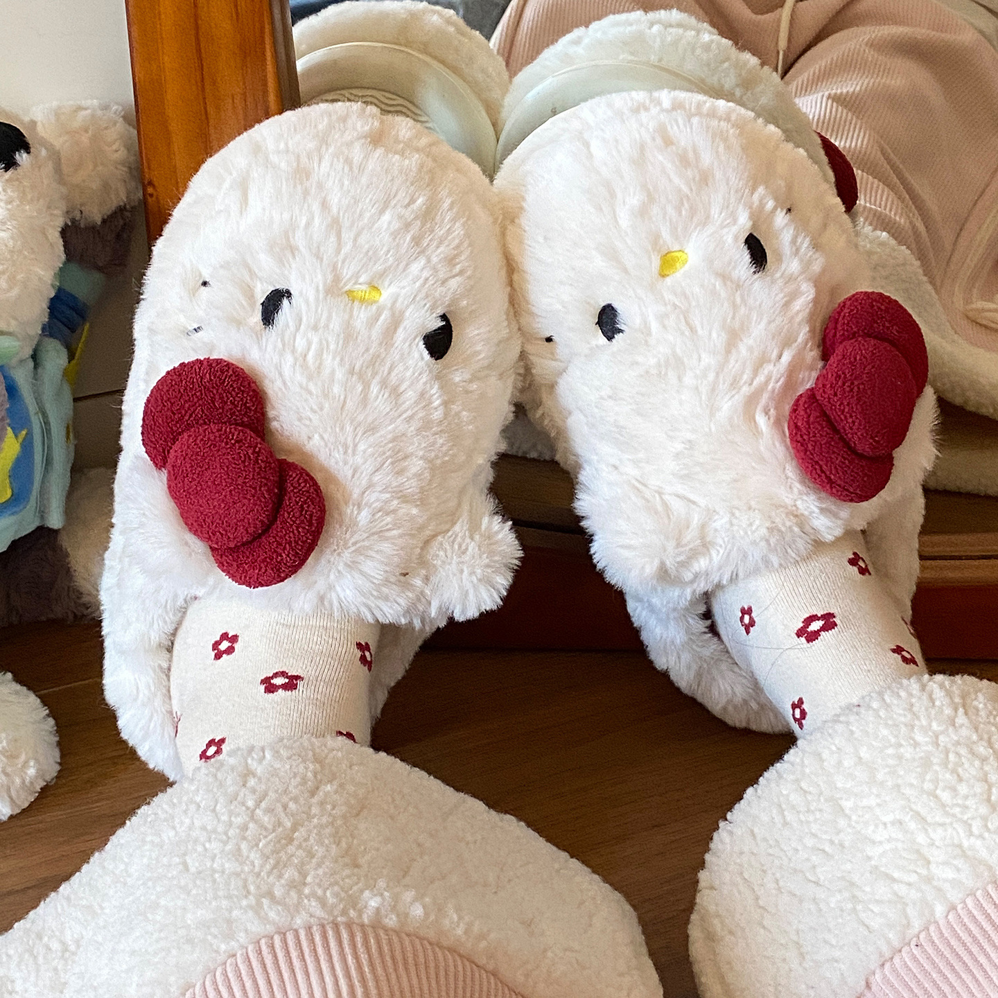 秋冬季软萌蝴蝶结猫咪棉拖鞋居家保暖高颜值防滑软底毛毛棉鞋女