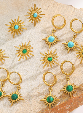 Retro star turquoise necklace simple earrings set women 饰品