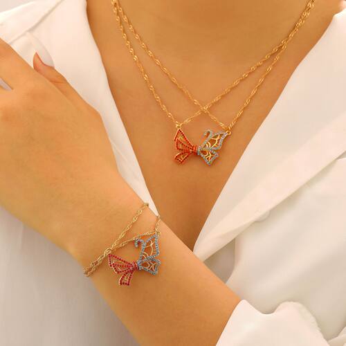 Colorful diamond studded magnetic butterfly necklace 2 set