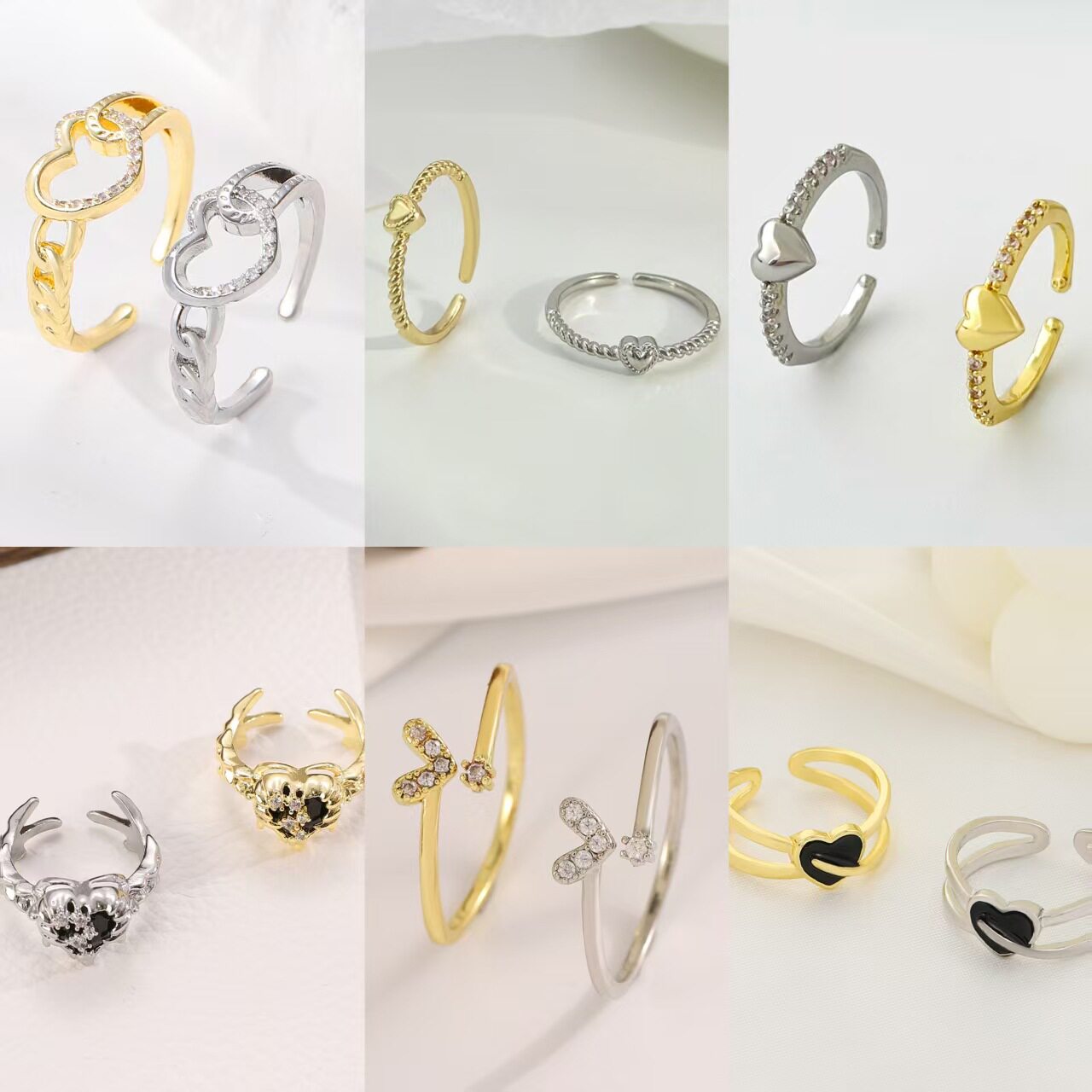 Fashion sawtooth retro creative heart ring opening戒指/指环