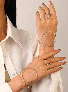 欧美复古线条简约爱心旋涡戒指