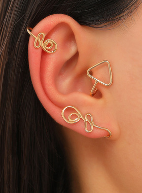Adjustable simple earclip Punk twist line overlay earrings