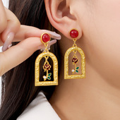 style earrings retro Ethnic gold flower women 轻奢耳饰甜美