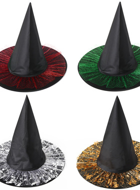 Halloween costume props black peaked gold lace new witch hat