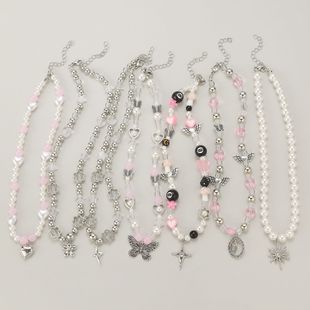 Vintage metal butterfly cross star flower necklace for women