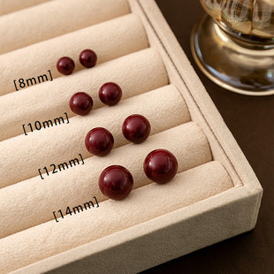 Silver needle red geometric light luxury earrings for women