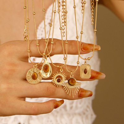 妙雅美拉德虎眼石项链女秋冬项链