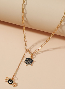 万圣节创意夸张蜘蛛网项链