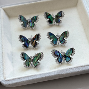 Silver needle butterfly stud earrings women light luxury