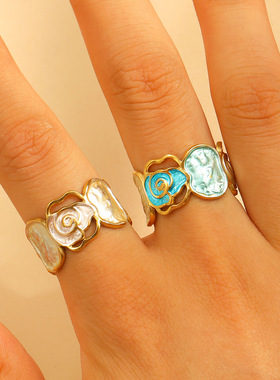 Cross border hollow rose light luxury ring for women 指环