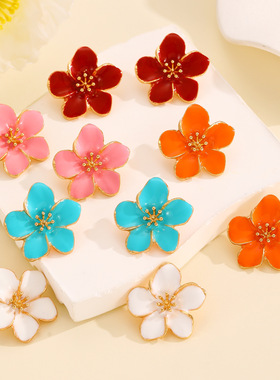 New sweet and colorful oil-dripping flower earrings 欧美耳环