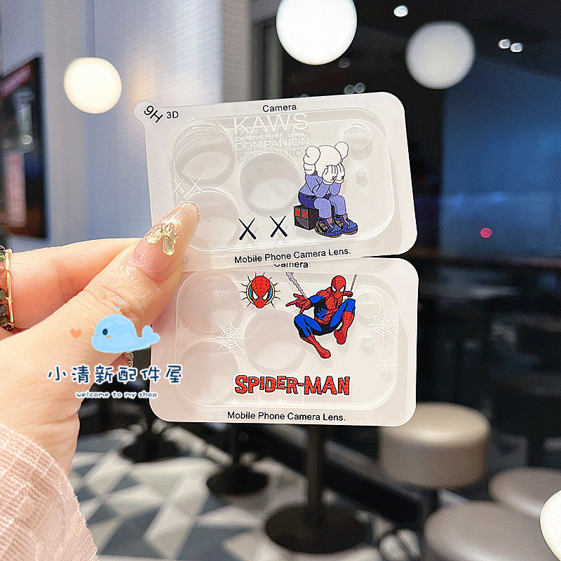 蜘蛛侠适用苹果17promax镜头膜iphone16pro摄像头保护膜15pro相机AR增透膜14卡通钢化玻璃13一体全包防爆男款