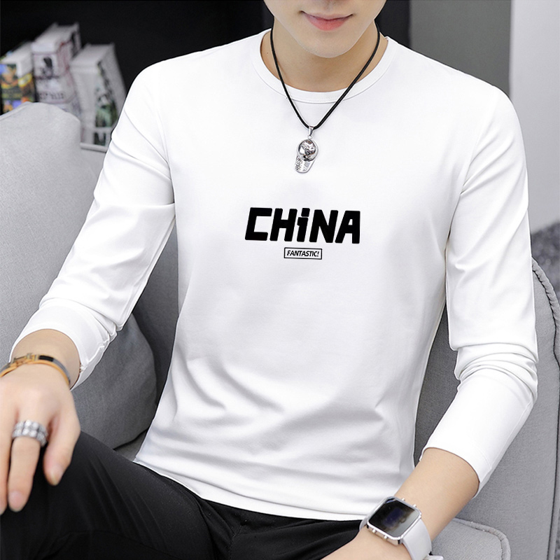 Long sleeve crew neck printed T-shirt with extra thick fabric