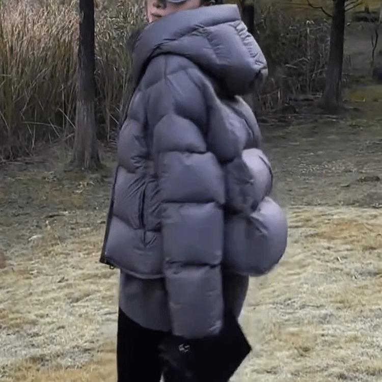 小个子泡芙软糯短款连帽白鸭绒羽绒服女冬装新款宽松面包服外套潮