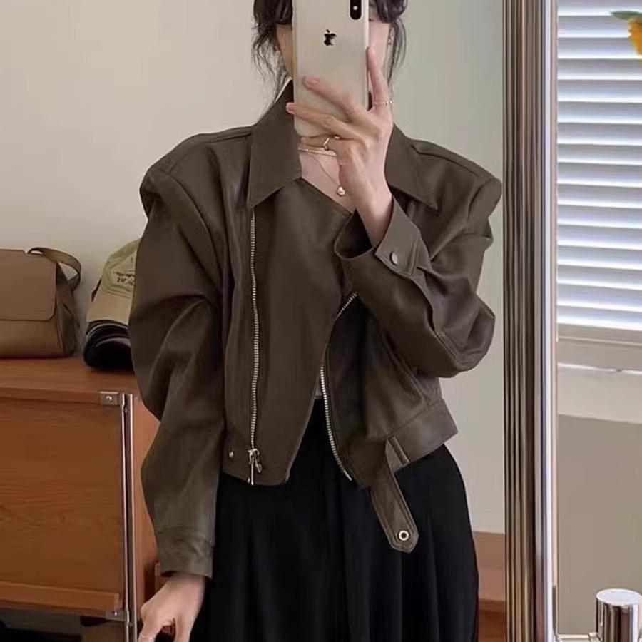 复古pu皮衣外套女2025春秋小个子时尚百搭显瘦机车皮短款夹克上衣