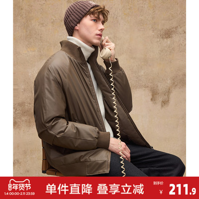 唐狮2026秋冬季短款棉衣男立领仿皮pu厚外套防寒保暖黑色棕色时尚